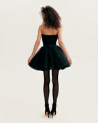 Waist-Panel Fitted Black Satin Bodysuit