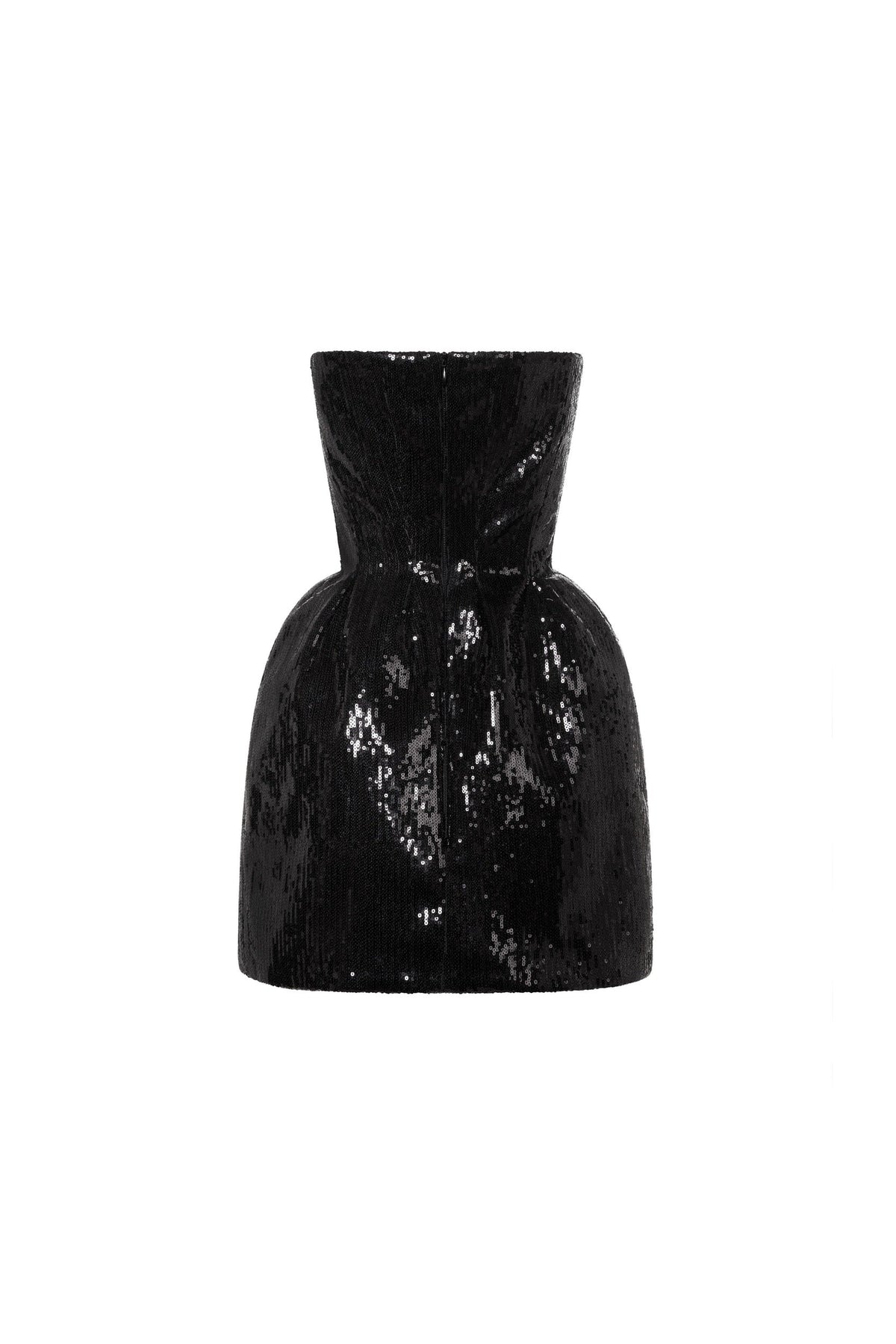 Straight Neck Waist Hip Black Sequin Dress