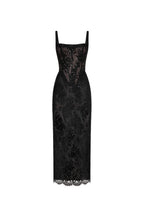Straight-Neck Scalloped-Lace-Hem Back-Slit Party Dress