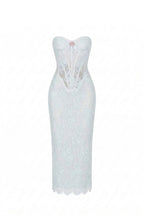 Light Blue Bead Embroidery Lace Corset Midi Dress