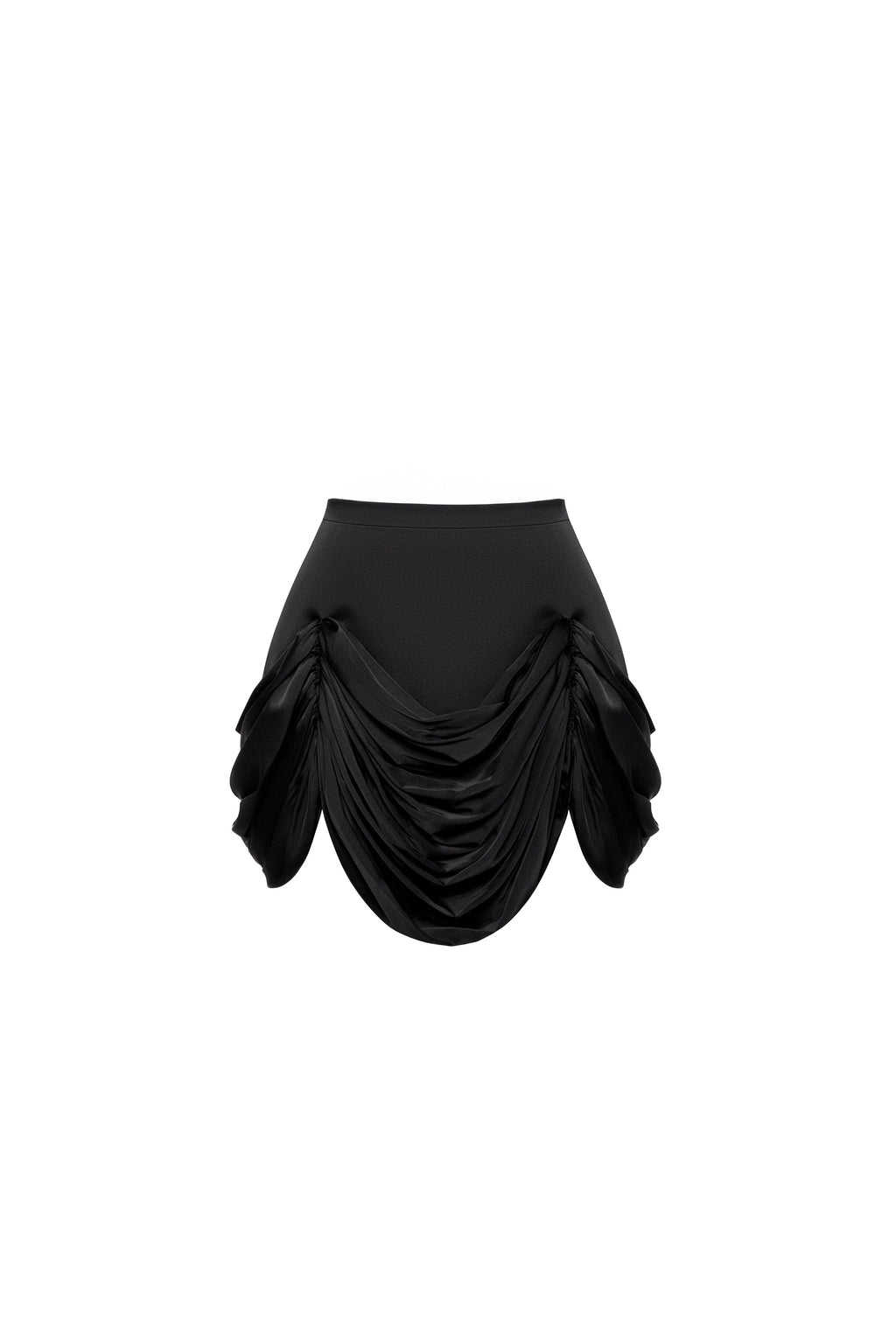 Side Drape Edgy Satin Black Skirt