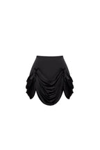 Side Drape Edgy Satin Black Skirt