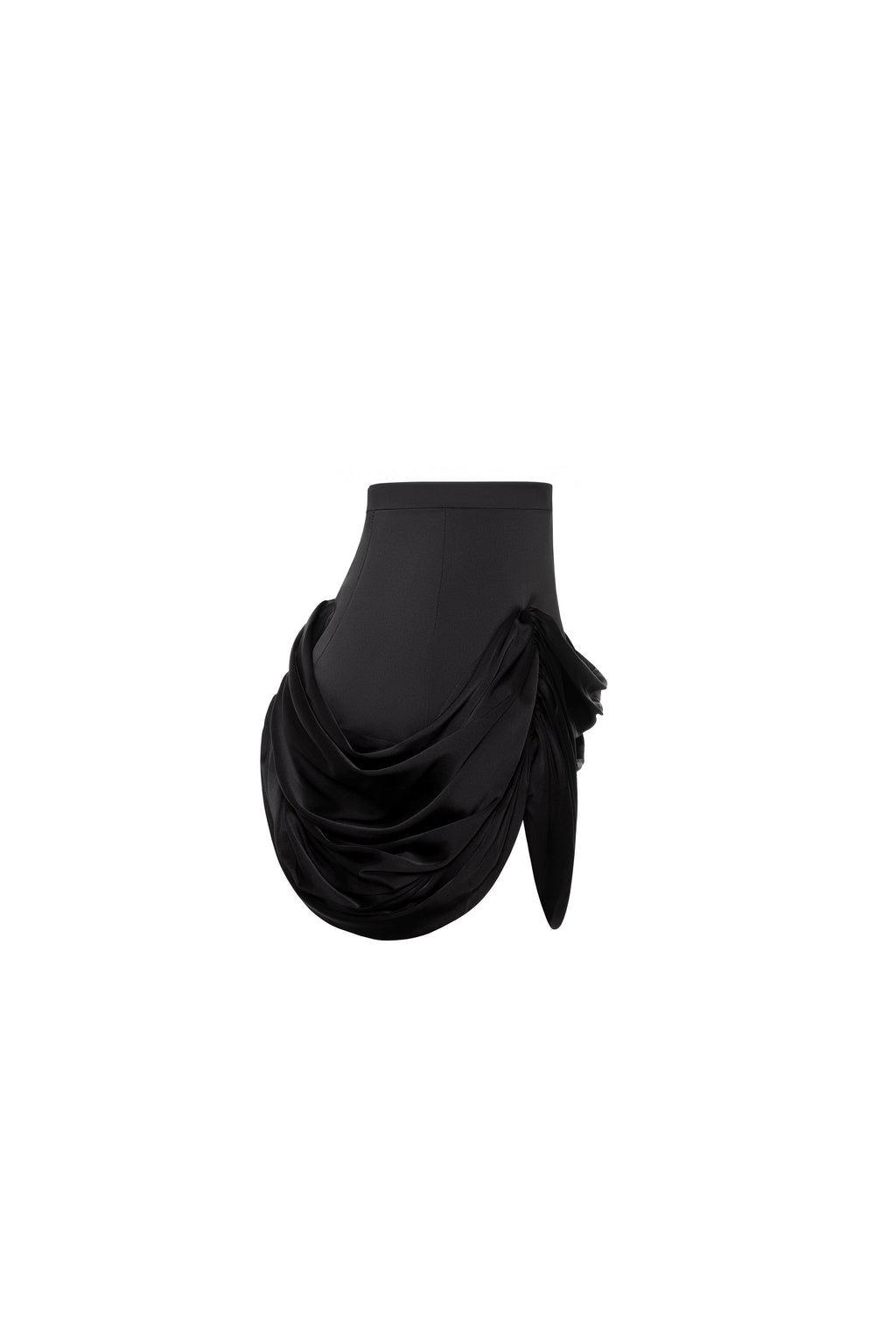 Side Drape Edgy Satin Black Skirt