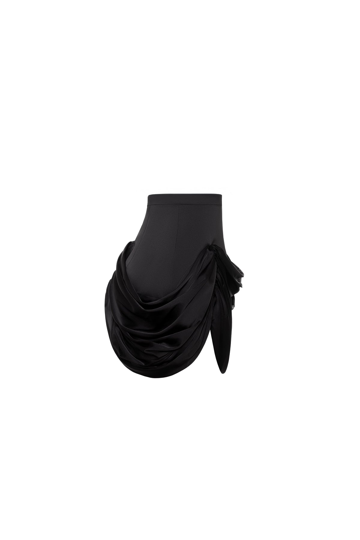 Side Drape Edgy Satin Black Skirt