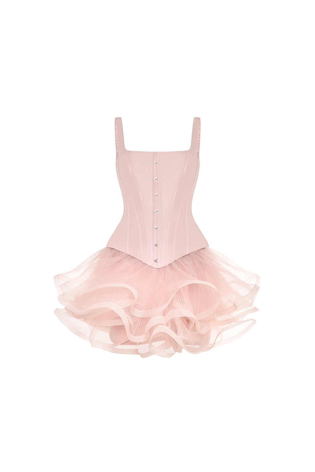 Layered Floral Soft-Pink Tulle Mini Skirt