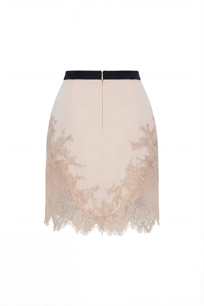 Beige Lace Applique Ethereal Mini Skirt