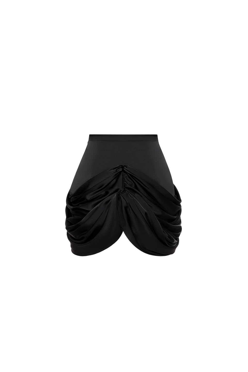 Side Drape Edgy Satin Black Skirt