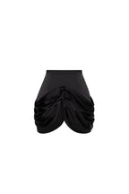 Side Drape Edgy Satin Black Skirt