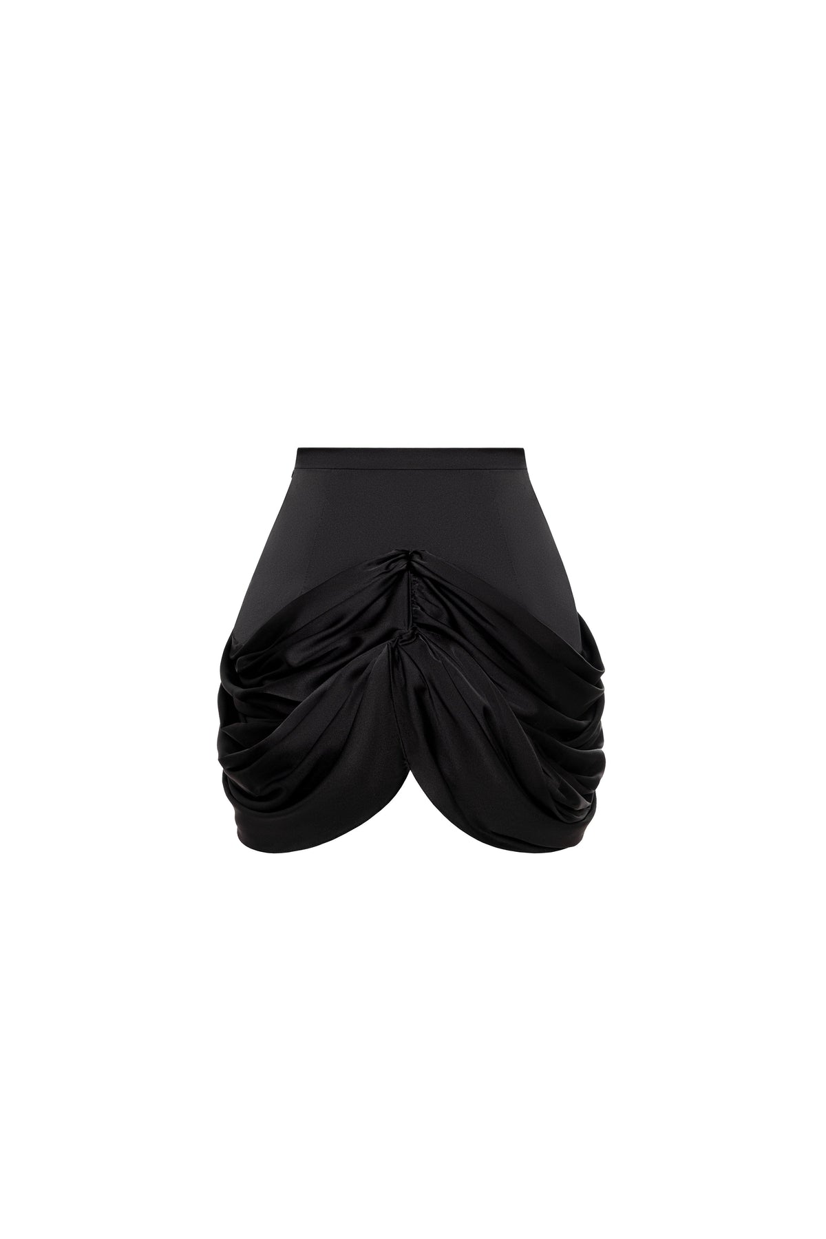 Side Drape Edgy Satin Black Skirt