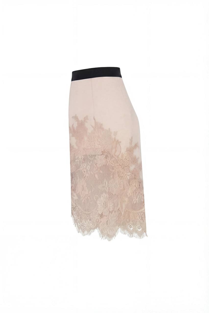Beige Lace Applique Ethereal Mini Skirt