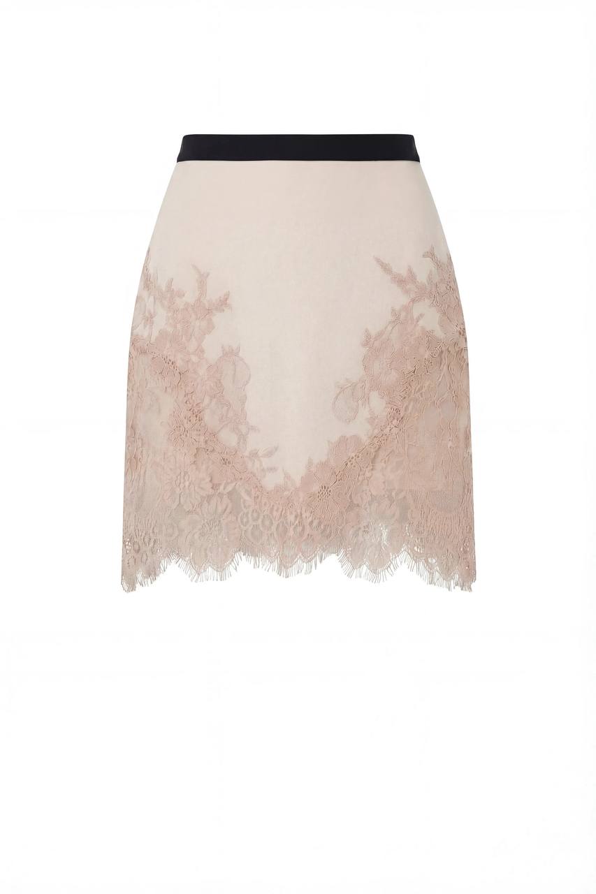 Beige Lace Applique Ethereal Mini Skirt