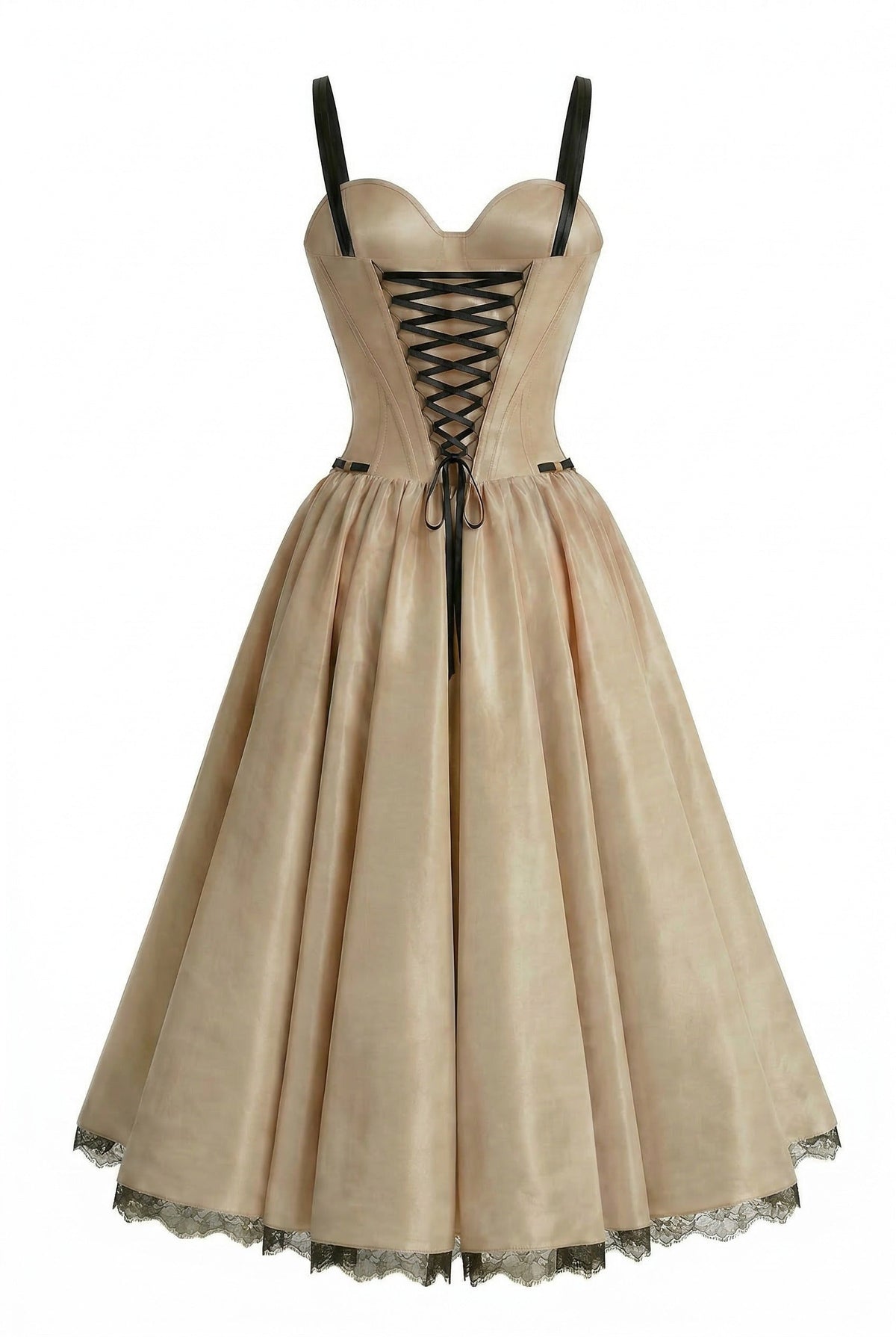 Nude Black Contrast Taffeta Corset Midi Dress