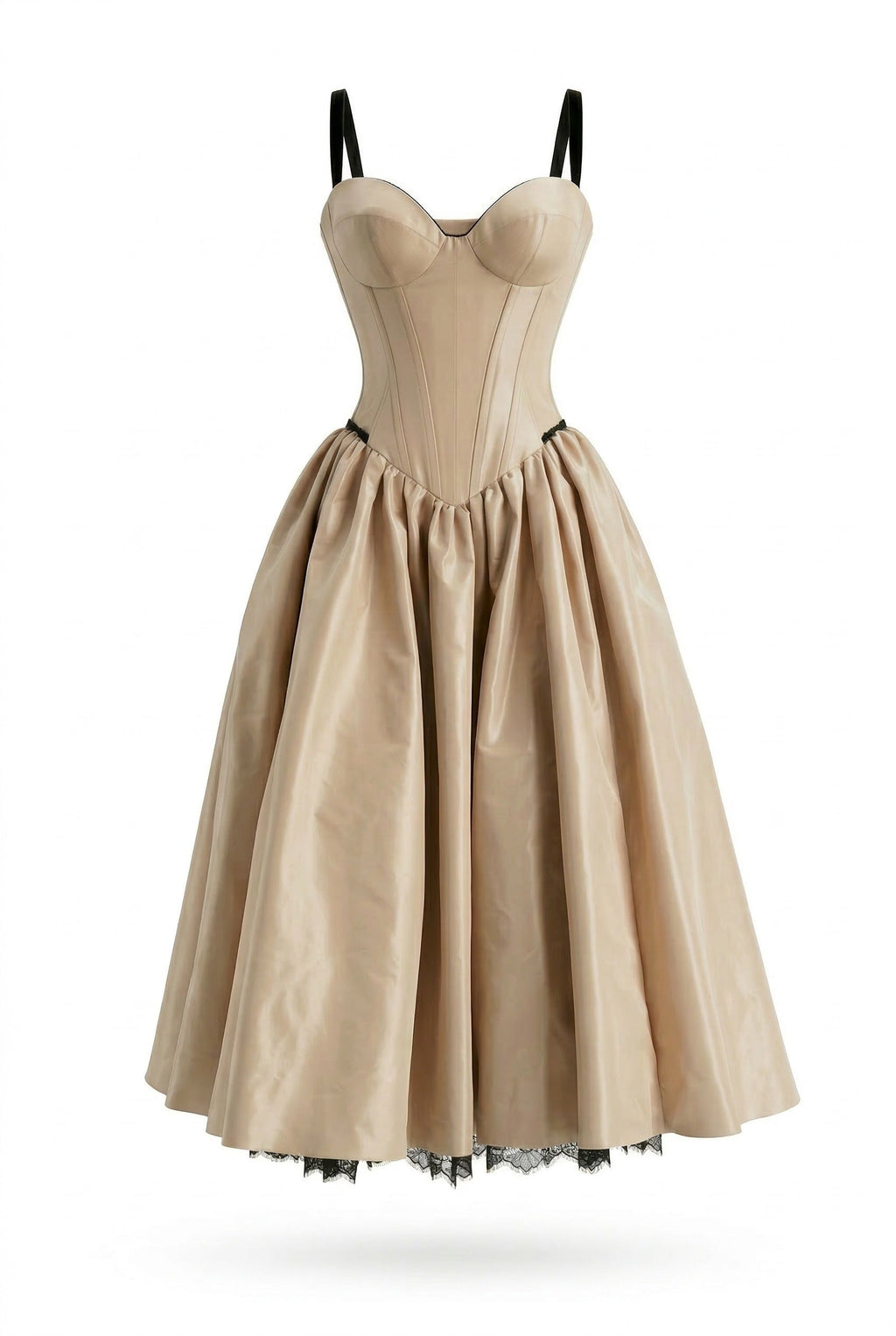 Nude Black Contrast Taffeta Corset Midi Dress
