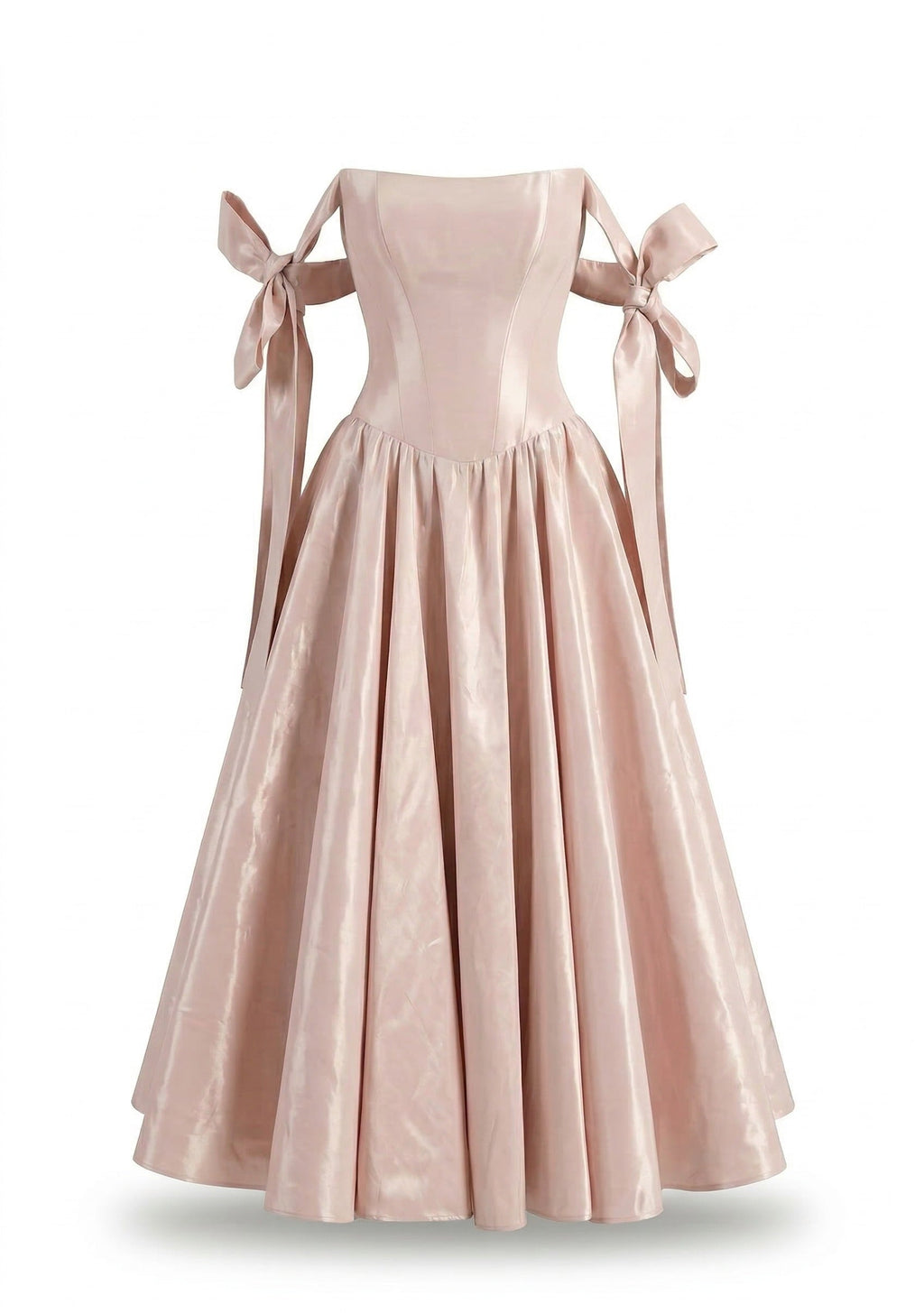 Misty Rose Pearlescent Taffeta Bow Midi Dress