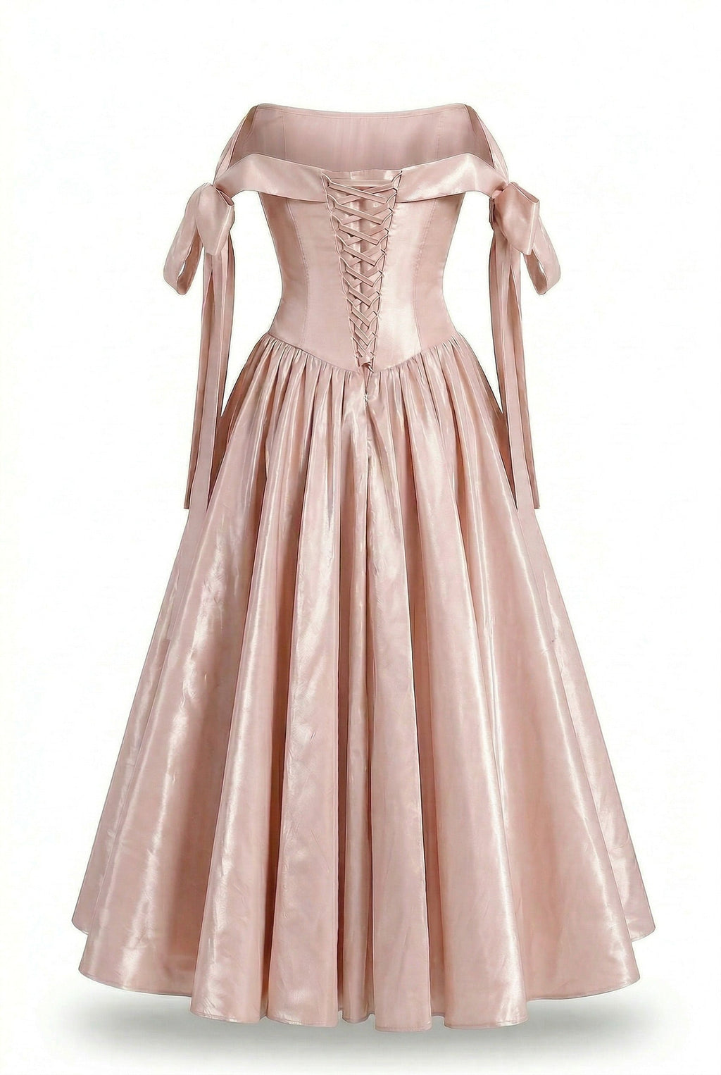 Misty Rose Pearlescent Taffeta Bow Midi Dress