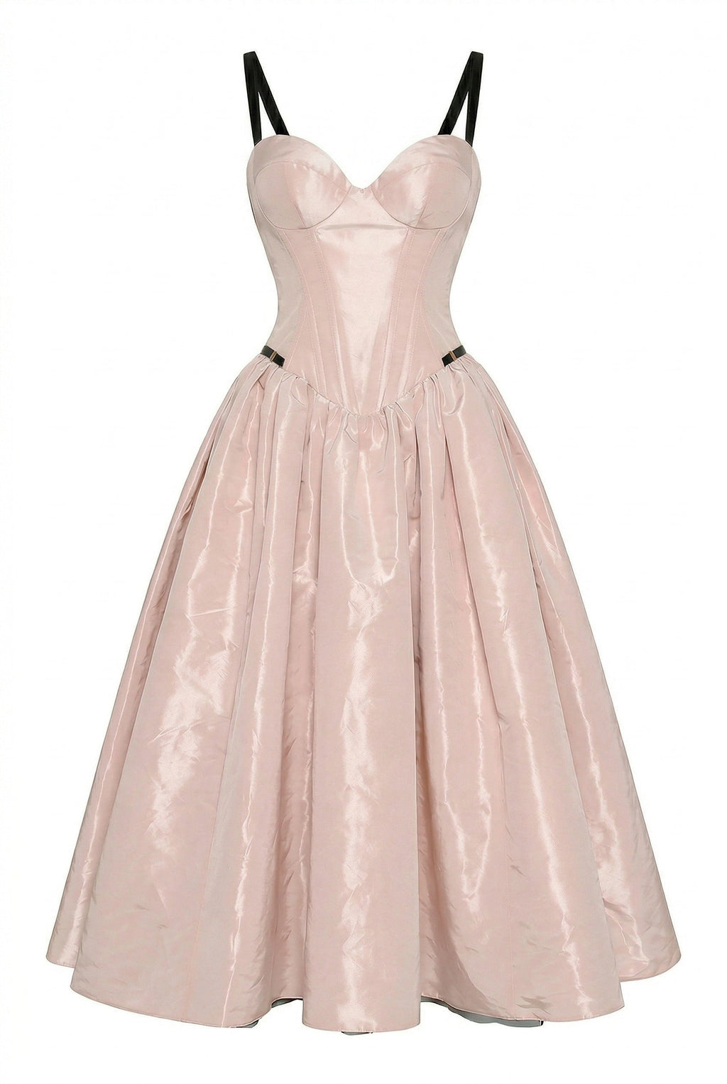 Blush Black Contrast Taffeta Corset Midi Dress
