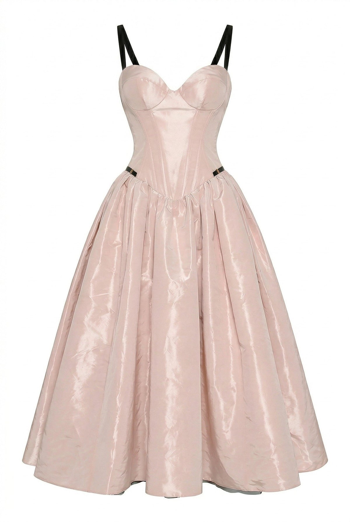 Blush Black Contrast Taffeta Corset Midi Dress