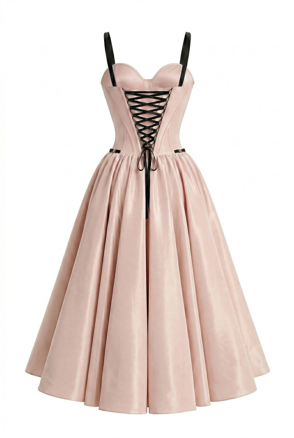Blush Black Contrast Taffeta Corset Midi Dress
