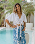 White Broderie Tie Front Crop Top