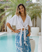 White Broderie Tie Front Crop Top