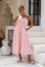 Orange Stripe Strapless Midi Dress