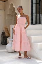 Orange Stripe Strapless Midi Dress