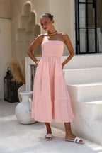 Orange Stripe Strapless Midi Dress