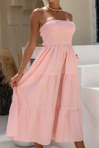 Orange Stripe Strapless Midi Dress