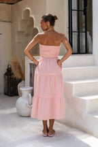 Orange Stripe Strapless Midi Dress