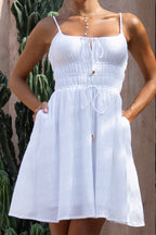 White Ruched Mini Dress