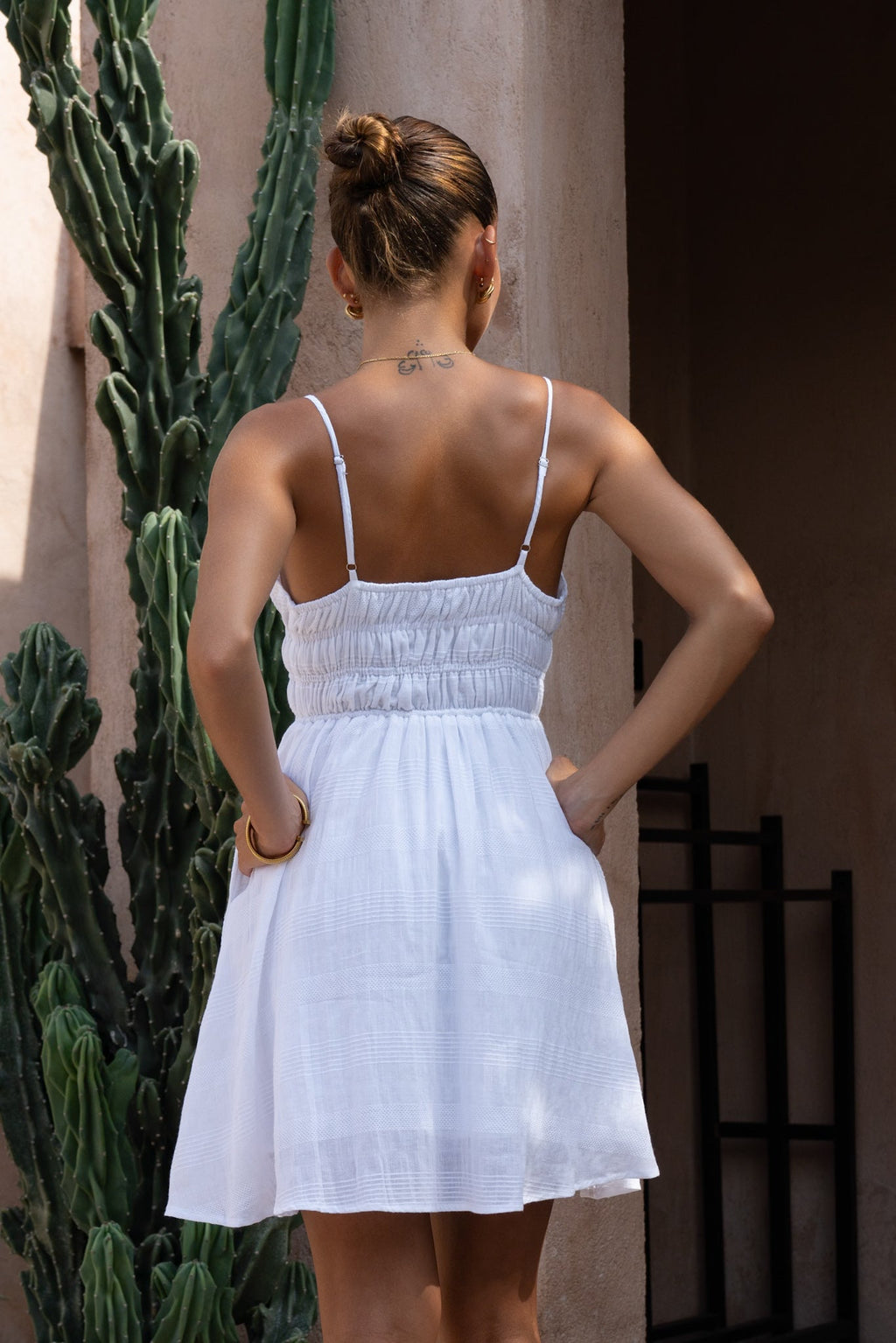 White Ruched Mini Dress