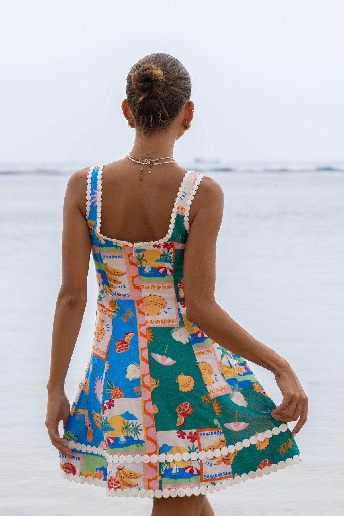 Multicolour Tropical Lace Detail Mini Dress
