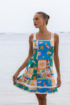 Multicolour Tropical Lace Detail Mini Dress