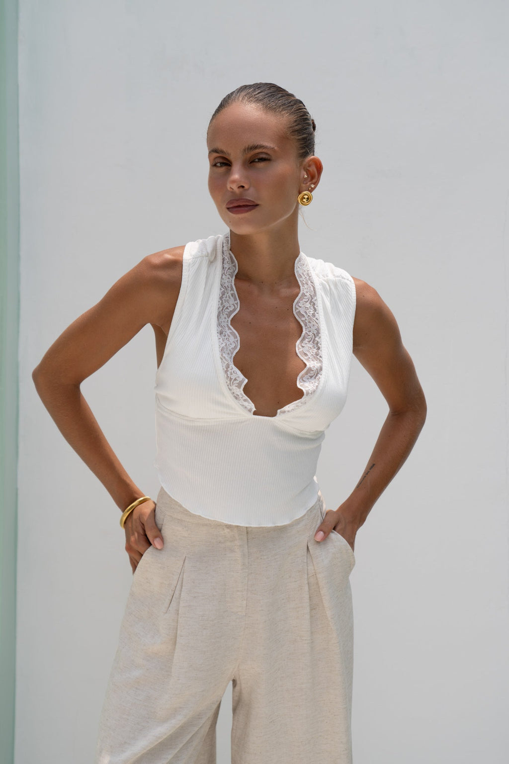 White Lace Trim Top