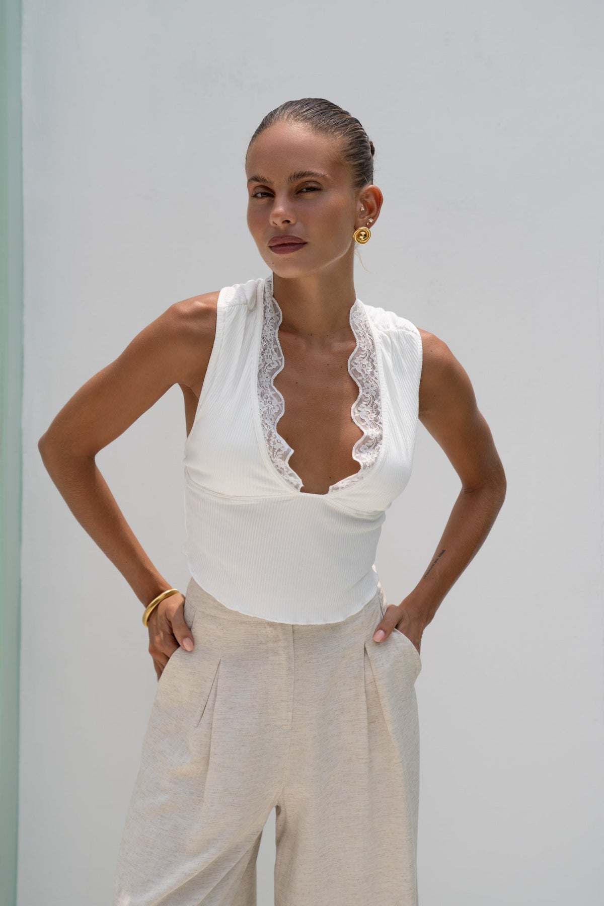 White Lace Trim Top