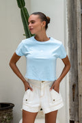 Blue Mini Flower Cropped T-Shirt