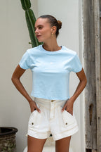 Blue Mini Flower Cropped T-Shirt