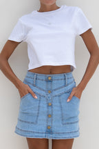 White Mini Flower Cropped T-Shirt