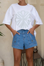 Ella White Flower Graphic T-Shirt