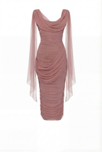 Tea Rose Smoky Mesh V Neck Midi Dress