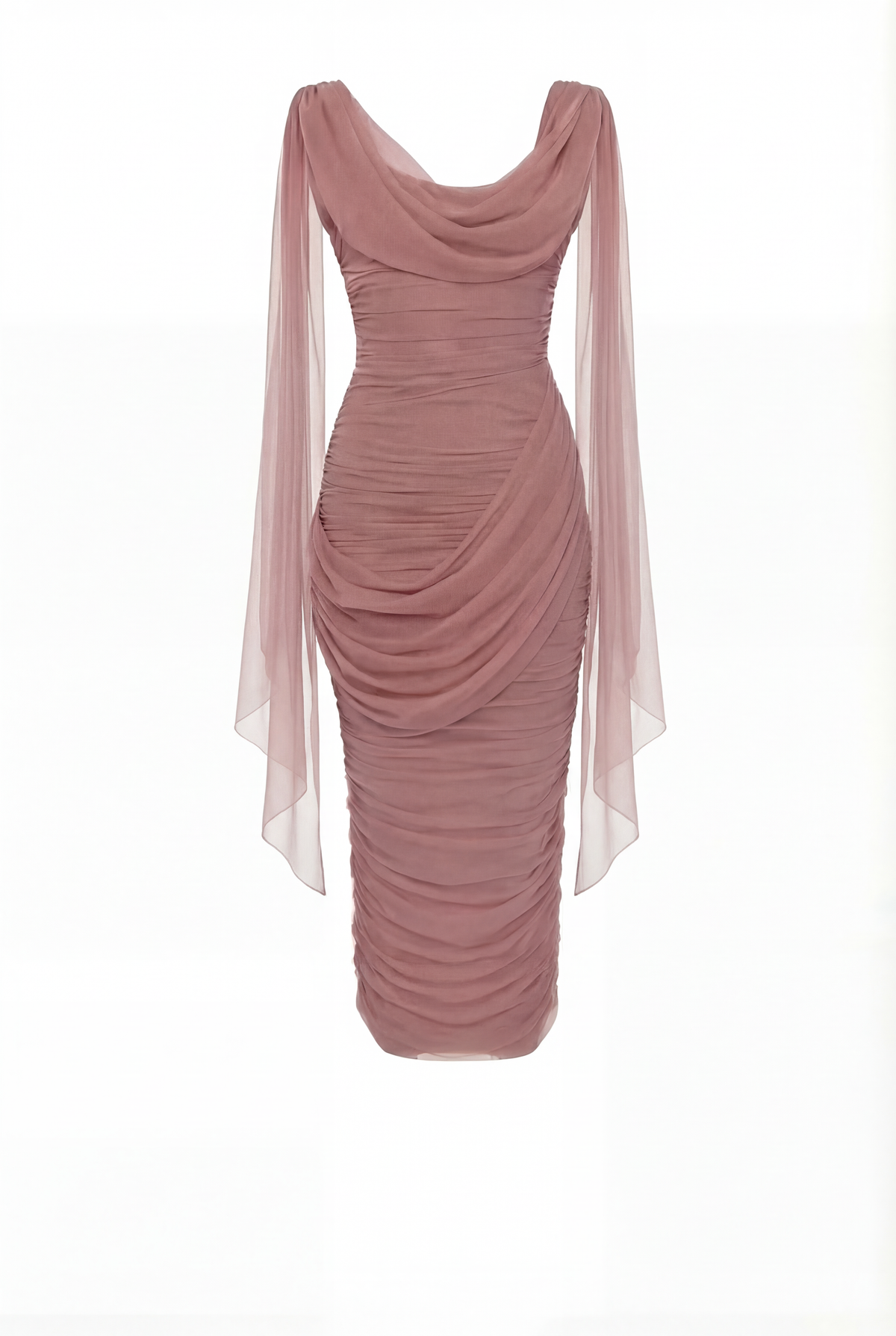 Tea Rose Smoky Mesh V Neck Midi Dress