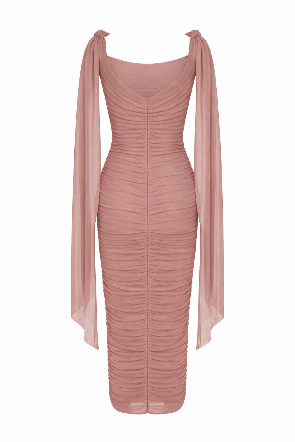 Tea Rose Smoky Mesh V Neck Midi Dress