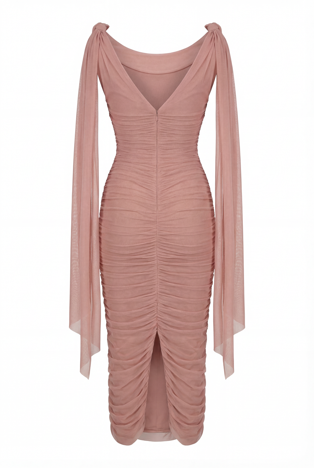 Tea Rose Smoky Mesh V Neck Midi Dress