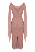 Tea Rose Smoky Mesh V Neck Midi Dress