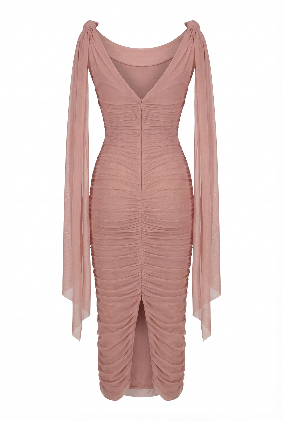Tea Rose Smoky Mesh V Neck Midi Dress