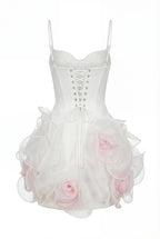 White Satin-Corset Blush-Tone Mini Dress