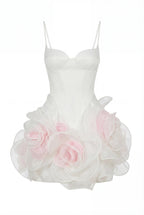 White Satin-Corset Blush-Tone Mini Dress