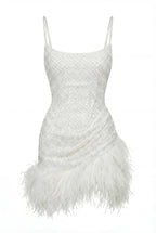 Ivory Pearl-Feather Lace Mini Dress