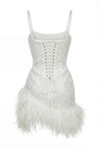 Ivory Pearl-Feather Lace Mini Dress