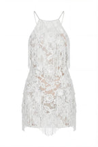 Off-Shoulder Hand-Beaded Fringe Ivory Mini Dress